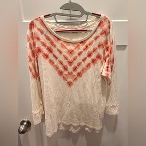 Chip & Pepper XS Chevron Slub Knit Top Cream Coral 3/4 Sleeve